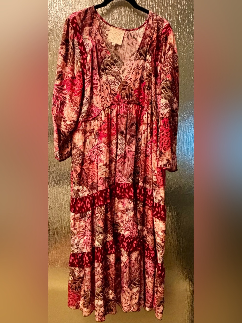 Johnny Was Women’s Burgundy and Pink Floral Maxi Dress